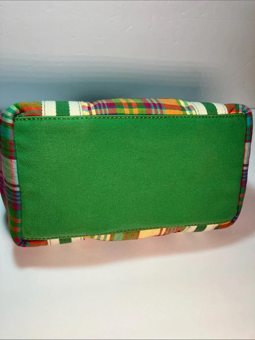 Tommy Hilfiger Madras Striped-Handle Plaid Small Canvas Tote